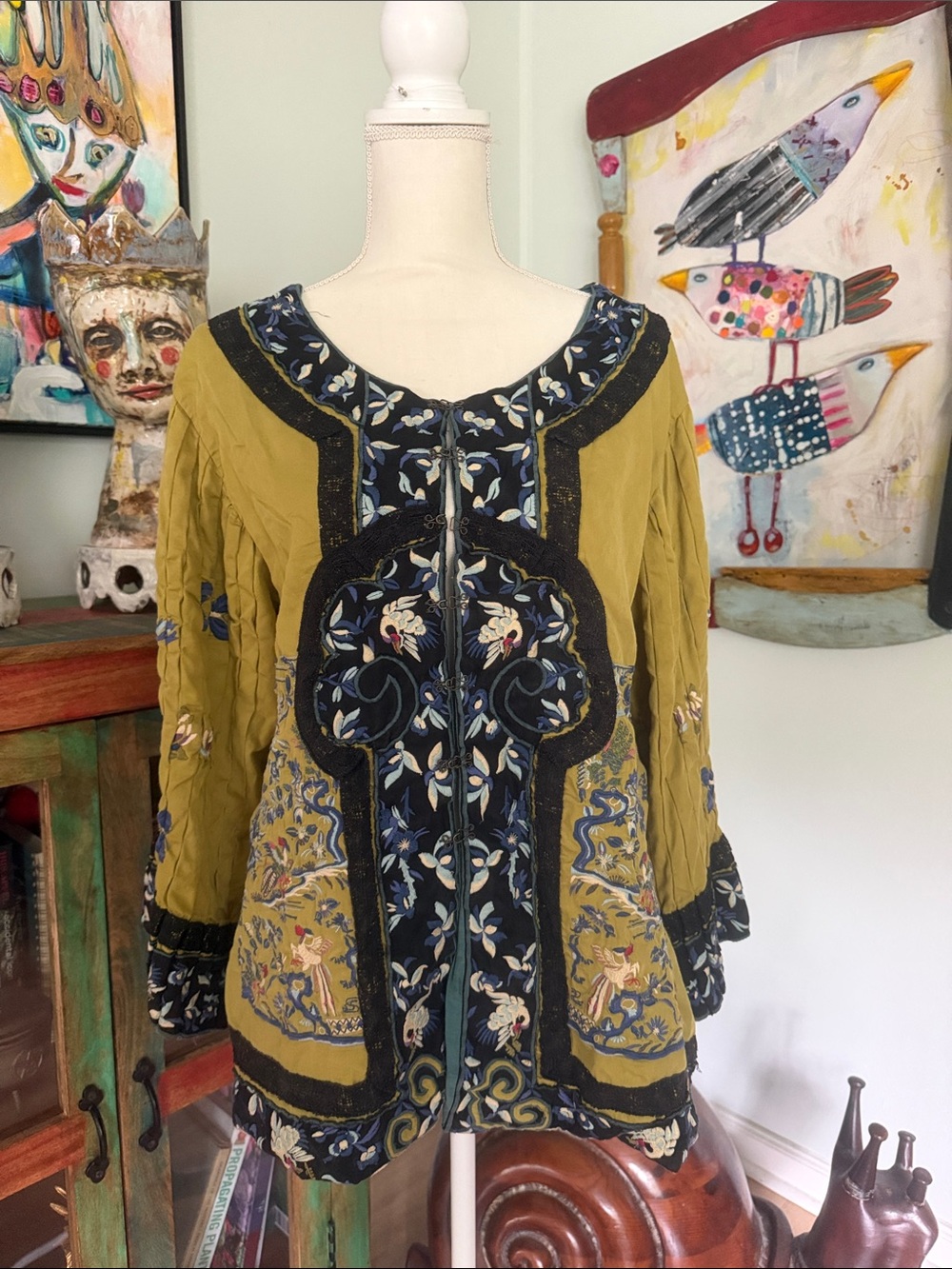 Magnolia Pearl Olive Green & Navy Embroidered Folk Jacket